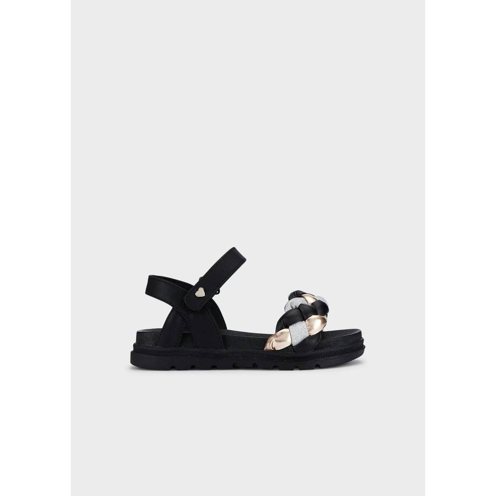NEW MAYORAL girls' puffy braid sandal in black metallic